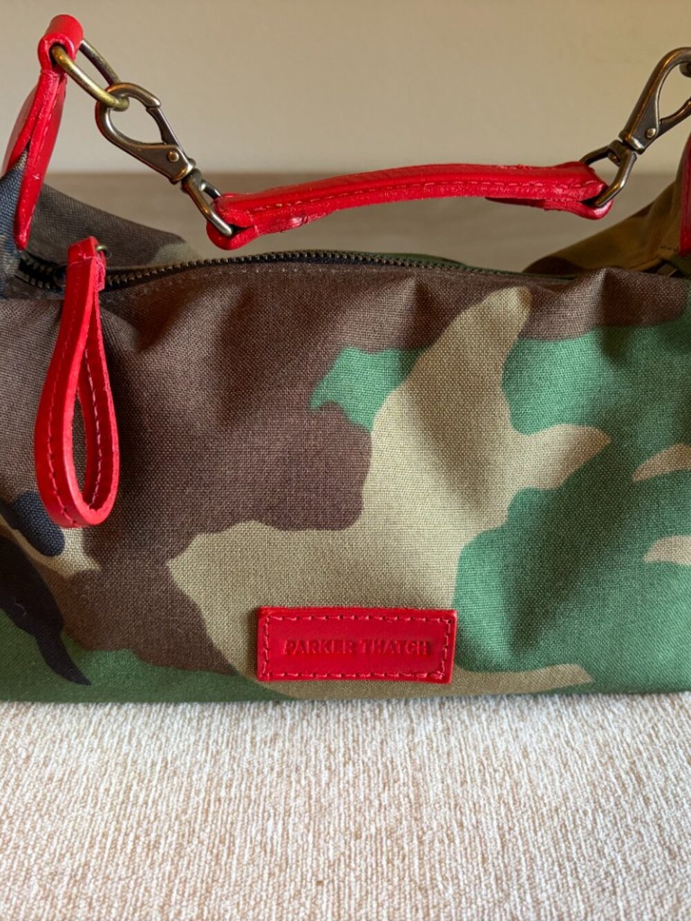 Parker Thatch Small Maurice Camo Canvas w/Red Leather Strap EUC